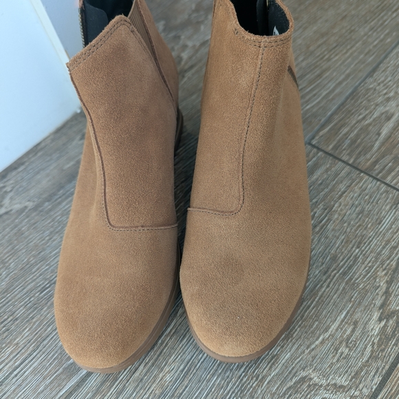 Sorel Suede Ankle Wedge Booties Tan Brown 8.5  Women's Zip - Picture 4 of 7